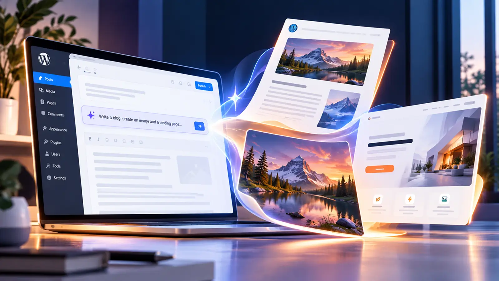 Best AI Generator for WordPress dashboard creating blogs AI images landing pages and product descriptions